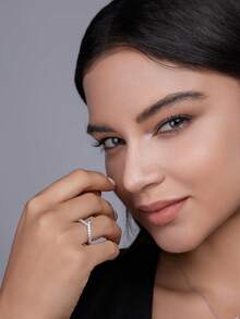 925纯银莫桑石戒指，适合宴会、派对、正式场合、节日、情人节、订婚、婚礼、周年纪念、生日礼物等场合，附带证书 - 銀色 - 查看 3