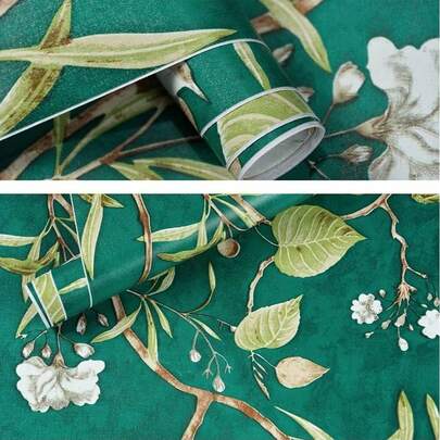 لفة ورق حائط بتصميم نباتي وطيور عتيق، مناسب لديكور المنزل وتجديد الأثاث، قابل للتطبيق في غرفة المعيشة والنوم والخزانة والطاولات، قابل للإزالة دون ترك بقايا، 17.7 بوصة * 39.3 بوصة / 118.1 بوصة / 196.8 بوصة