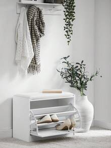 SoBuy FSR16-W, Hallway Shoe Bench Shoe Rack Shoe Cabinet With Flip-Drawer And Removable Seat Cushion, White, Depth: 30cm - White - View 3