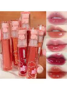 6Pcs Bear Lip Glaze Jelly Lipstick, Liquid Lipstick Cute Bear Lipgloss Moisturizing Lip Stain Plumping Water Lip Gloss Waterproof Long Lasting Cheek Rouge Tint Cosmetics Beauty Makeup - 彩色 - 查看 1