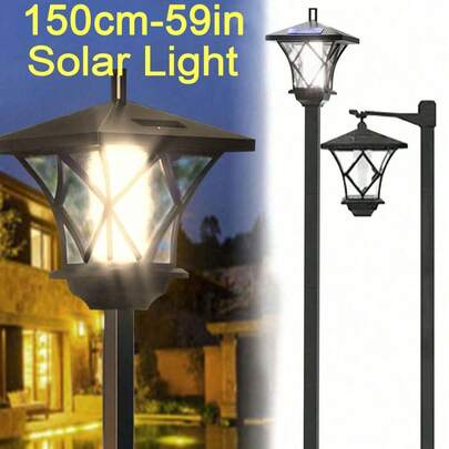 مصباح شارع شمسي بطول 150 سم، مصباح خارجي شمسي قديم بطول 150 سم، مناسب للحديقة والمسطحات الخضراء والممرات والمداخل الأمامية/الخلفية (44 سم/150 سم)