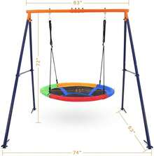 Columpio de exterior para niños: columpio resistente de 200 kg con cuerdas ajustables y estructura metálica resistente para patio, parque o área de juegos. - Multicolor - Ver 2