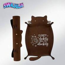 SWAJUJA Amusing Cat Dice Rolling Tray With Foldable Leather Stand - Portable RPG Dice Storage, "Click Clack I'm Trying To Roll" Decorated Desktop Organizer, Perfect Gift For Gamers, Cat Dice Tray - Brown - View 7