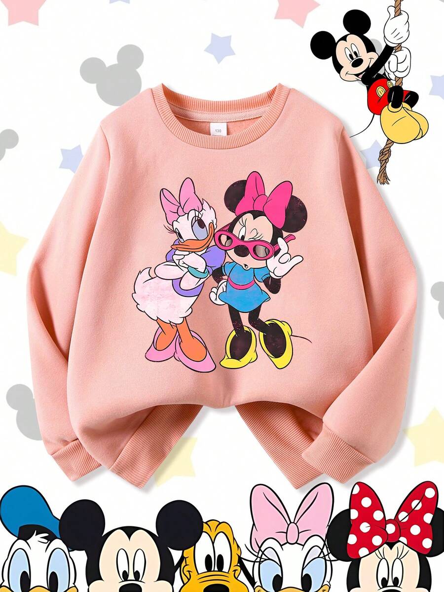 Disney Minnie Mouse And Daisy Duck Best Friends BFF Sassy Pose Comfortable Print Young Girls' Long Sleeve Sweatshirt, Suitable For Autumn/Winter, Lightweight And Cozy, Great For Layering In Fall, Fashionable Casual Wear, Graphic Design, Back To School Season, Autumn, Back To School Party, Suitable For Outdoor Picnic, Street Photography, Home, Campus, Holidays, New Year Gift - 粉色 - 查看 1