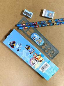 1 Set Family And Friends Cartoon Ruler Pencil Sharpener Eraser Notebook Set Creative Drawing Office Supplies Bluey Bingo Dog Cute Coco Rusty Muffin Stationery Kit Birthday Christmas Xmas Gifts - Multicolor - View 9
