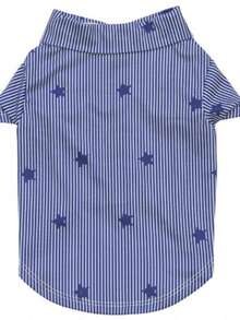 宠物服装，猫狗服装，宠物春季透气衬衫，蓝白条纹星形图案，适合猫狗的休闲衬衫 - 藍色 - 查看 7