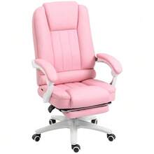 Office Chair, Desk Chair, Footrest, Tilt Function, Casters, Height Adjustable, Faux Leather, Pink - A - View 1
