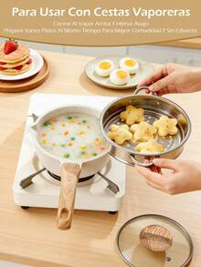 Juego de ollas antiadherentes de 9 piezas, de cerámica antiadherente, de granito. Libre de PFAS, PFOA, plomo y cadmio. Ligero, de calentamiento rápido y uniforme, fácil de limpiar, ultrarresistente, con asas extraíbles de imitación de baquelita. Versátiles ollas de granito aptas para todo tipo de cocinas, incluyendo inducción, gas, eléctricas y vitrocerámica. Diseño apilable o encajable. Se guardan fácilmente en armarios o cajones. Ideales también para camping y viajes en autocaravana - Beis - Ver 3