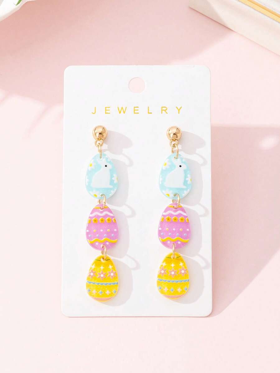 1 Pair Cute Colorful Rabbit, Flower & Easter Egg Design Fashion Jewelry Earrings, Perfect Gift For Holiday Gatherings - Multicolor - View 1