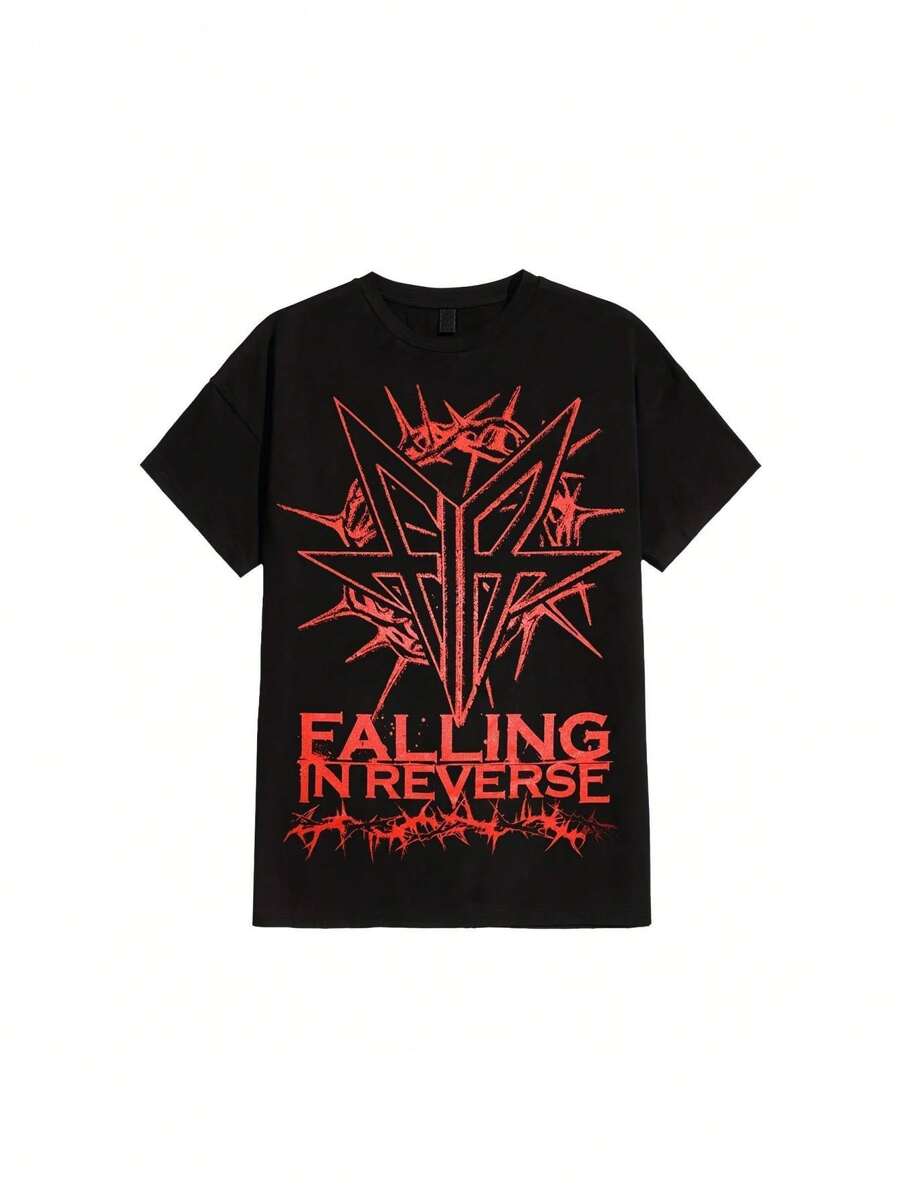 Falling In Reverse - Thronsaesthetic Creepy Dark Wind Street Elements Comfortable Cotton Tee - Black - View 1