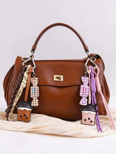 1. 仿皮珍珠奶茶杯吊坠，亚克力糖果背包挂饰，手工编织绳包挂饰，亚克力彩色格子糖果挂饰。情侣礼物，汽车装饰，女士钥匙扣吊坠，包包挂饰