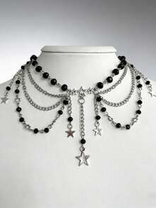 rundraw 1 件空心星铆钉水晶串珠几何吊坠流苏朋克项链，多色不锈钢，适合女士舞蹈、音乐节、派对和日常佩戴配饰 - 彩色 - 查看 15