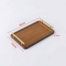 1pc Nanmu Bamboo Tea Tray, New Chinese Style Rectangular Tea Serving Tray With Handle, Household & Hotel Tea Accessories - Bamboo Color - View 5