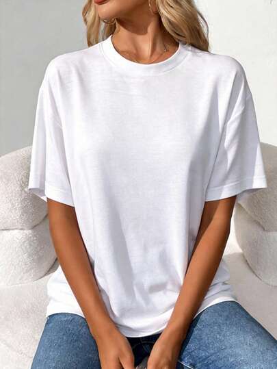 Damen Loose Fit Top, Rundhals Kurzarm T-Shirt, vielseitig für den täglichen Gebrauch und den Weg zur Arbeit, minimalistisches einfarbiges T-Shirt Casual Weiß