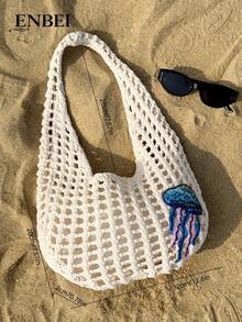 ENBEI 2026 Mode Frühling/Sommer Damen Retro Urlaubsstil Strandtasche, handgewebter Schulterriemen gehäkelte Blumen Große Kapazität faltbare Ausschnitt-Elegante Tragetasche, Reiseessentiell, geeignet für Dates, Ausflüge, Einkaufen, Urlaub, Sightseeing, perfektes Geschenk für Muttertag, Valentinstag oder Lehrertag - Verschiedenfarbig - Übersicht 9
