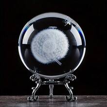 Handmade Dandelion Crystal Ball - K9 Glass, Feng Shui Decor Ball With Metal Stand, Suitable For Home And Office - A - View 2