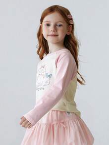 mini bala Girls Long Sleeve T-Shirt, Sweet Waist-Fit Design, Antibacterial Fabric, Soft & Shape-Retaining Spring Top - White Red - View 2