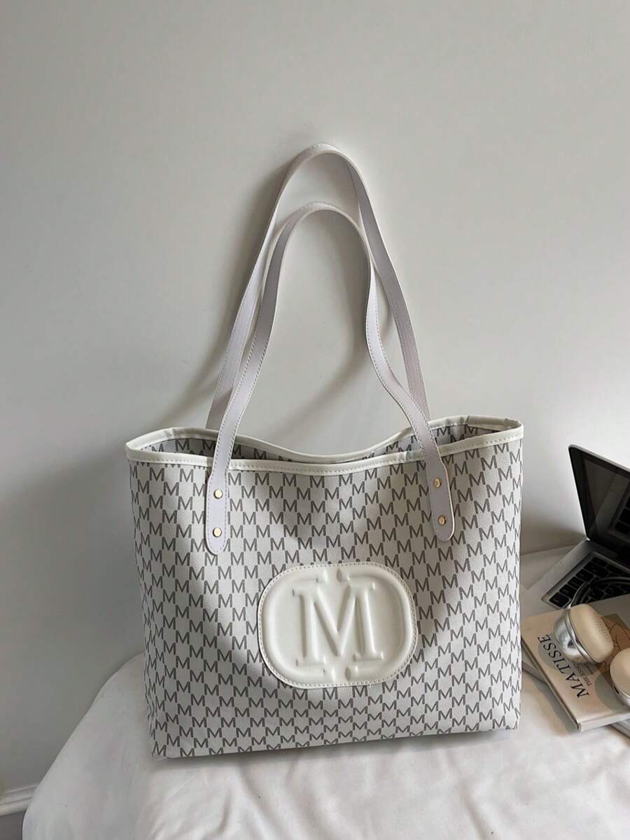 Fashionable Solid Color Tote Bag - White - View 1