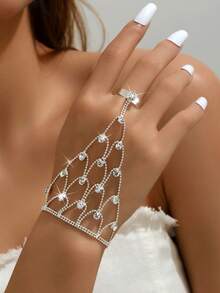 Dây đeo ngón tay và cổ tay đính đá lấp lánh dành cho nữ, thích hợp cho đám cưới, tiệc tùng, khiêu vũ Latin, sự kiện trang trọng và trang phục thường ngày. - 1005 Bạc - Xem 4