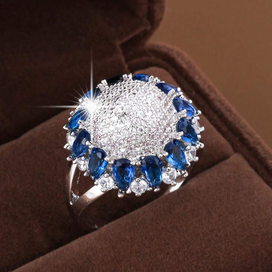 1pc Creative Sunflower Design Cubic Zirconia Inlaid Fashion Ring For Women - Multicolor - View 1