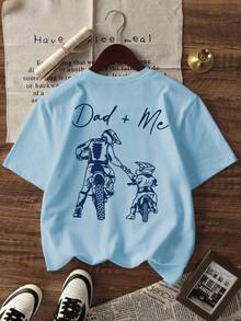 1pc Toddler Boys' Casual Printed Round Neck Short Sleeve T-Shirt, Summer Student Wear - The T-Shirt With Dad+Me Bicycle Print Brings Joy And Happiness To Every Child! - Baby Blue - View 3