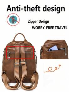 Mochila de cuero con cera de aceite | Interpretando la estética de los escenarios de transporte, desbloqueando la soberanía visual absoluta de la vida diaria y los viajes, matriz de tres modos de función completa: dos correas para los hombros anchas y gruesas ajustables estándar/asas, correa para la cintura doble reforzada - Multicolor - Ver 6