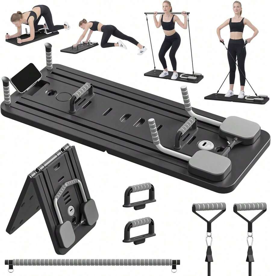 10 In 1 Pilates Board - Pilates Reformer Set,Yoga Board, High Quality PVC For Abdominal And Core Strength Training, Folding And Portable Design, Home Fitness Equipment For Men And Women - Black - View 1
