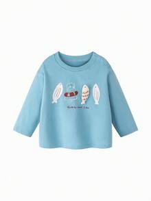 mini bala Baby Boys Long Sleeve T-Shirt, Pure Cotton Soft Touch, Nautical College Style, Durable Casual Top For Spring 2026 - Ice Blue - View 4