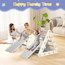 10 In1 Indoor Playset With Slide And Rocker,Plastic Indoor Climbing Frame, Climber Ladder Slide Learning Climbing Arch Toys(Beige Gray) - Grey - View 6