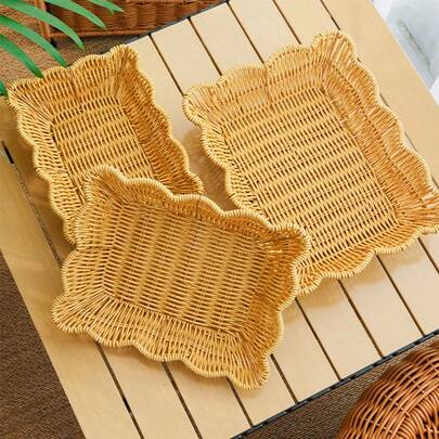 Rattan Lace Fruit Basket, Home Living Room Tea Table Snack Storage Basket, Entryway Key & Small Item Organizer Basket, Kitchen Counter Fruit & Vegetable Storage Basket, Outdoor Picnic Portable Storage Basket