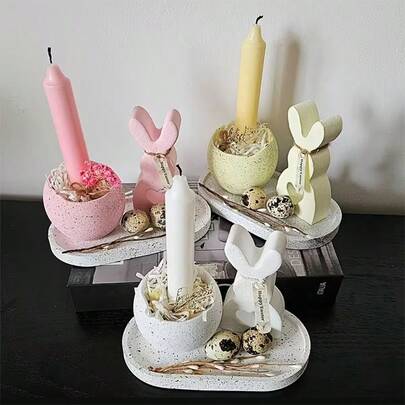 2pcs Heart-Shaped Rabbit & Vertical Egg Stand Molds | Easter Egg Candle Holder Silicone Molds, Asymmetrical Shaped Home Decor Crafts, Suitable For Plaster, Concrete And Candle Making