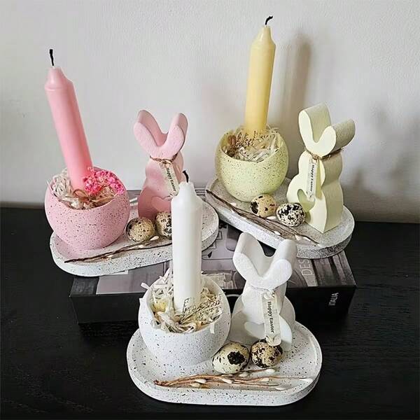 2pcs Heart-Shaped Rabbit & Vertical Egg Stand Molds | Easter Egg Candle Holder Silicone Molds, Asymmetrical Shaped Home Decor Crafts, Suitable For Plaster, Concrete And Candle Making