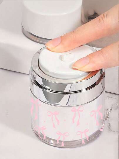 蝴蝶结图案真空泵瓶罐，乳霜专用真空泵容器，保湿霜泵罐，带泵空亚克力化妆品容器，可重复灌装旅行装真空乳液罐，带盖，适用于浓稠保湿霜、护肤霜，透明，化妆品收纳盒，图案随机裁剪