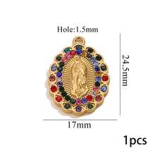 1 件 304 不锈钢镶嵌人造水晶圣母玛利亚吊坠 宗教饰品 DIY 饰品制作 圣母玛利亚项链饰品吊坠 - 金黃色 - 查看 21