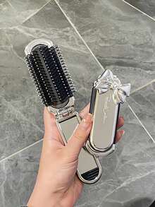 1pc Foldable Compact Air Cushion Comb With Mirror, Suitable For Daily Travel, Valentine's Day Gift, Hair Styling Tool, Hair Accessory - Multicolor - View 4