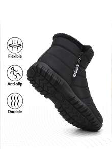 Men's Snow Boots, Black Outdoor Sports Boots With Side Zipper, Non-Slip Fleece Lining, Winter Shoes. Valentine's Day Gift For Men, Creative Gift For Men. - Black - View 5