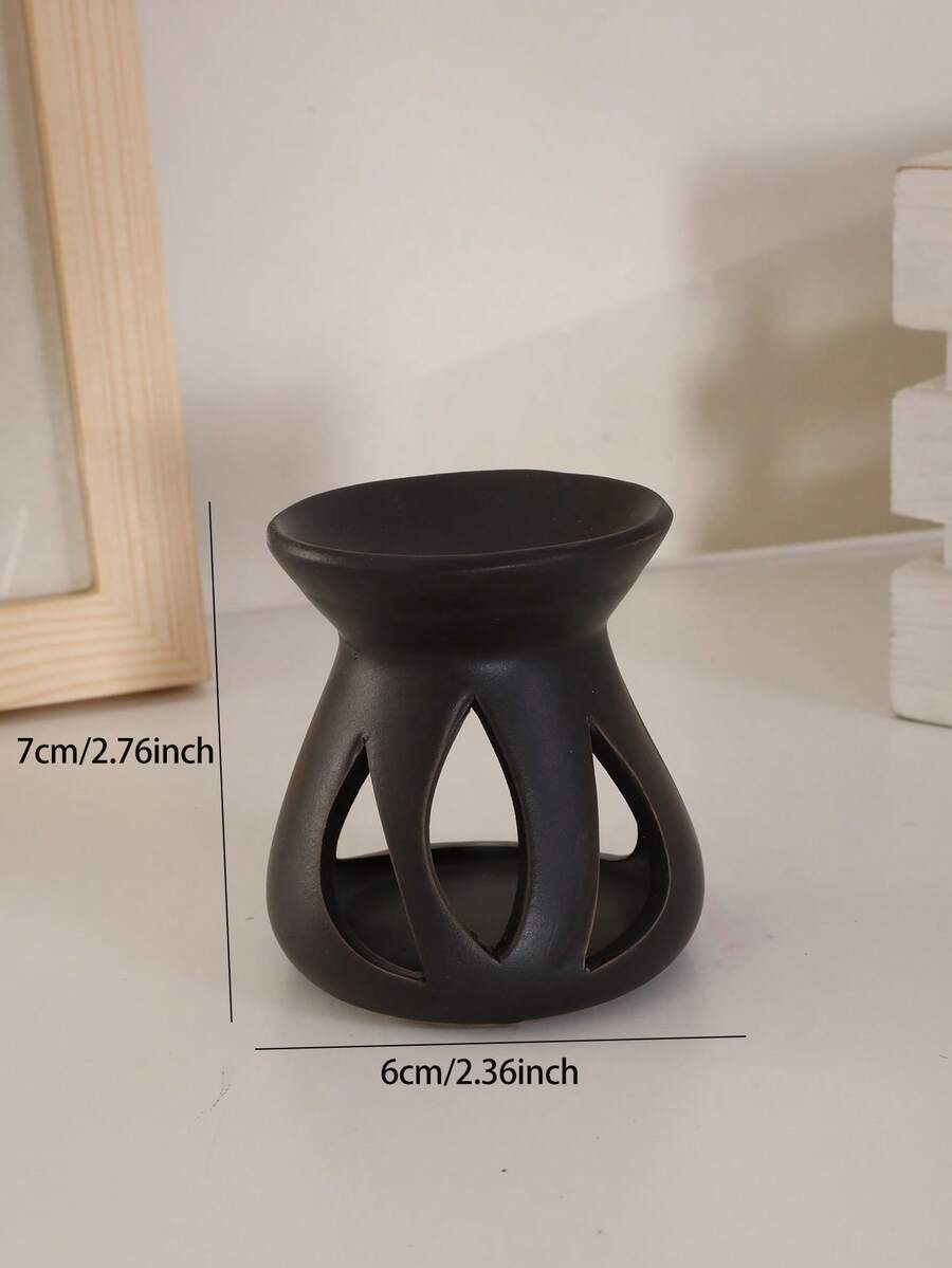 1 pieza Quemador de incienso de cerámica artesanal trifoliado, decoración de difusor de vela y aceite esencial de estilo japonés como regalo - negro metalizado - Ver 1