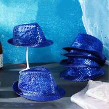 1pc Glitter Sequin Unisex Jazz Hat, Western Shiny Felt Cap, Sparkling Dance Hat, Cosplay Prop, Performance Costume Hip Hop Singer Hat - Multicolor - View 4