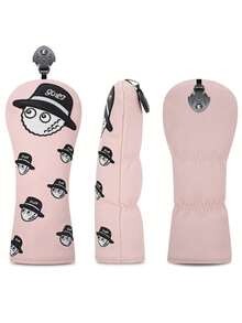 A Fun Fisherman Pattern Pink Golf Club Head Cover, Embroidered Pattern Design, Enhanced Golf Club Protection, Golf Accessories, PU Material. - Multicolor - View 4