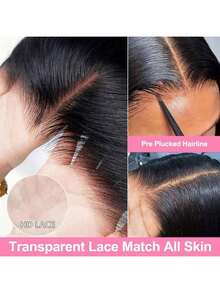 Straight HD Lace Front Wigs Human Frontal Hair 13x4 13x6 5x5 For Women Glueless Brazilian Virgin Frontal Hairline Human Blended Hair Wigs 200% Density Pre Plucked With Baby Hair Natural Black 24 Inches - Natural & Black - View 4