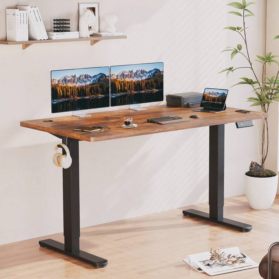 Devoko Gunji Electric Standing Desk Height Adjustable Sit-Stand Desk With Memory Smart Panel - Rust Brown - View 1
