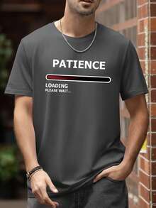 Men's Letter Print Round Neck Short Sleeve T-Shirt, Summer - Dark Grey - View 3