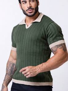 TRICOT DE LUXO Men's Lightweight Textured Polo Collar Knit T-Shirt, High Quality, Spring, Summer, Autumn, Premium Quality - xanh quân đội - Xem 8