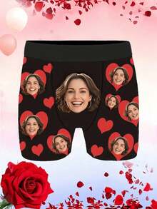 Customized Face Print Briefs, Personalized Face Photo Boxer Briefs, Fun Face Printed Underwear, Valentine's Day/Anniversary/Wedding/Birthday Gift, Sexy Gag Gift For Dad/Husband/Boyfriend - Black - View 2