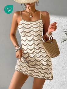 Women's Summer Bohemian Ombre Hollow-Out Sexy Sheer Cover-Up Camisole Mini Dress Vacation Beach - Multicolor - View 4