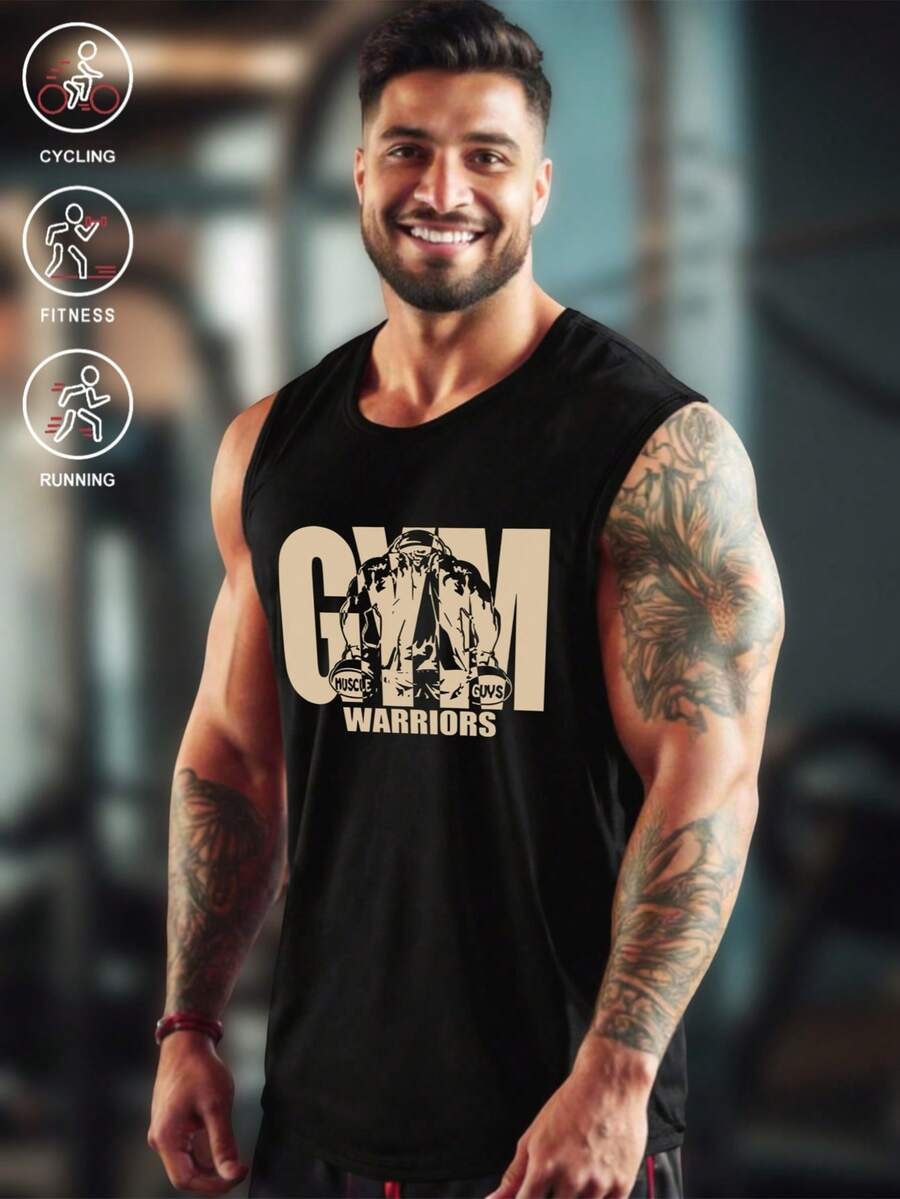 Fitness Warrior Men's Sleeveless Tank Top. Muscle Power: Tank Top Printed With Fitness Warrior Pattern. Sporty Style. Gym. Warrior. Men's Sleeveless Tank Top. Graphic Tank. Muscle. Fitness Apparel. Workout Clothes.