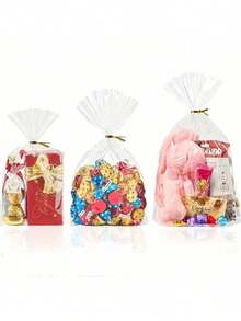 50个装扁平折叠礼品袋，透明塑料糖果袋（带抽绳），透明塑料礼品袋（带扎带），透明塑料面包袋，塑料袋，饼干袋，糖果袋，适用于生日派对、圣诞节、万圣节等各种场合。 - 多色 - 查看 2