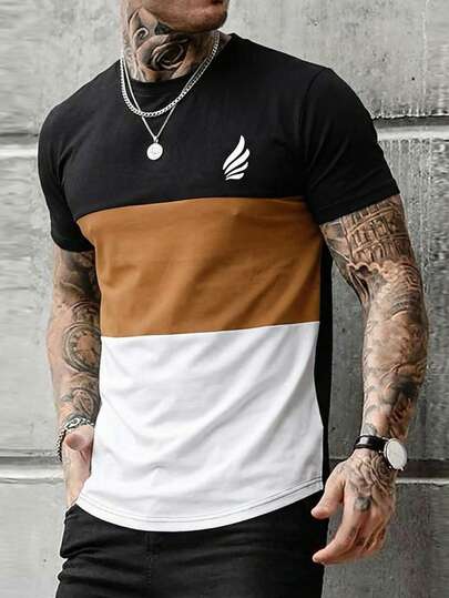 Summer New Men's Colorblock Striped Short Sleeve Casual T-Shirt, Suitable For Summer Wear, Comfortable & Breathable, Leading Fashion