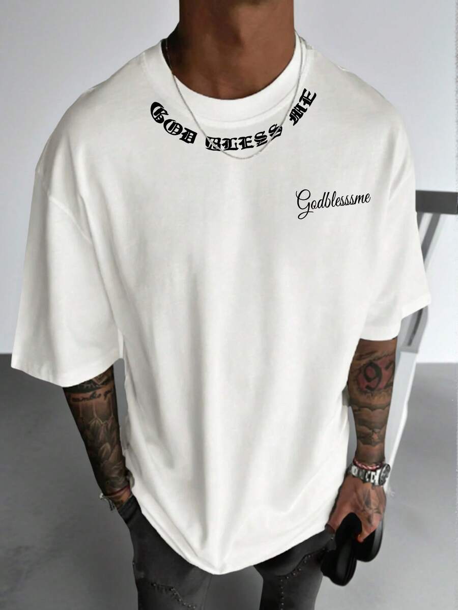 Zrgoth Men's Casual Street Minimalist English Slogan Printed Short Sleeve T-Shirt - White - View 1