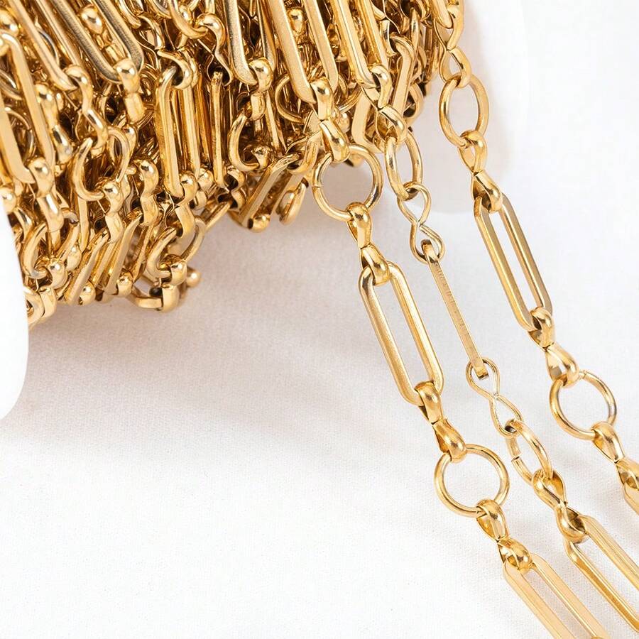 1m Stainless Steel Jewelry Making Chain, Hollow Rectangular Design With Round Spacers, Suitable For DIY Necklace, Bracelet And Other Accessories